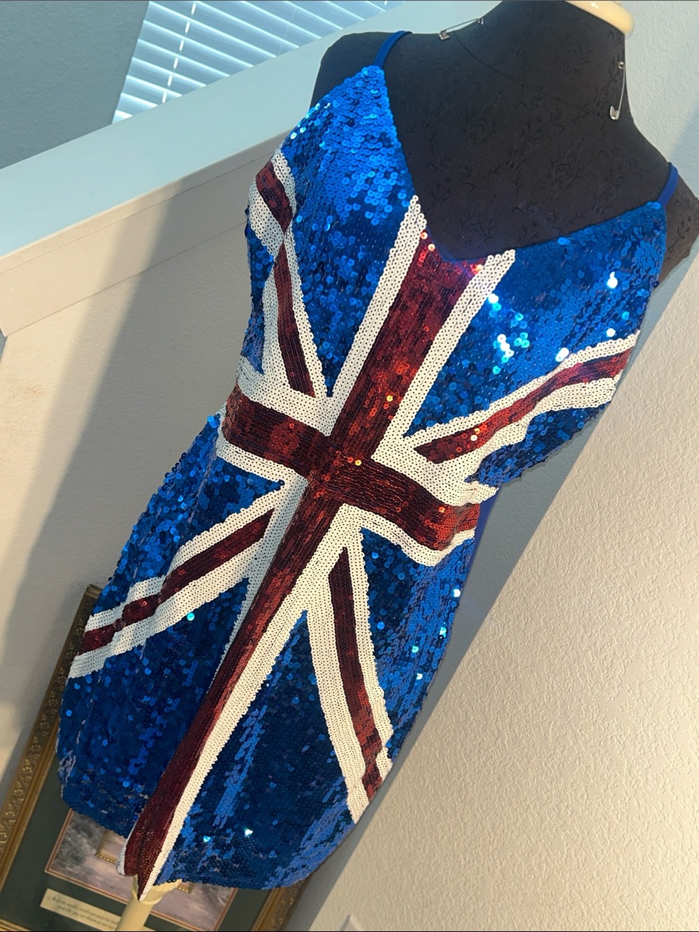Blue Sequin Union Jack Mini Dress